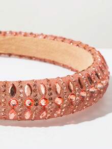 1 pieza Diadema de unicolor decorada con pedrería, accesorio para el cabello con decoración de corona de esponja minimalista y elegante, diadema versátil para uso diario - Champán - View 3