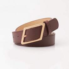 Simple Solid Color Square Buckle Leather Belt, Versatile Adjustable Waist Belt For Daily Outfits - A - View 2