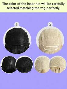 Wig Lurus Hitam 12 Inci dengan Poni, Serat Sintetis Tahan Panas, Lembut dan Mengembang, Desain Bernapas dan Nyaman, Cocok untuk Pemakaian Sehari-hari Wanita, Pesta, Halloween, Cosplay, Karnaval, Wig Modis dan Serbaguna - Hitam - View 7