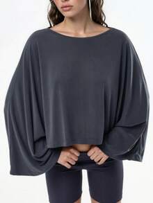 Blusa de cuello barco con ajuste holgado y flexible - Gris Oscuro - Ver 6