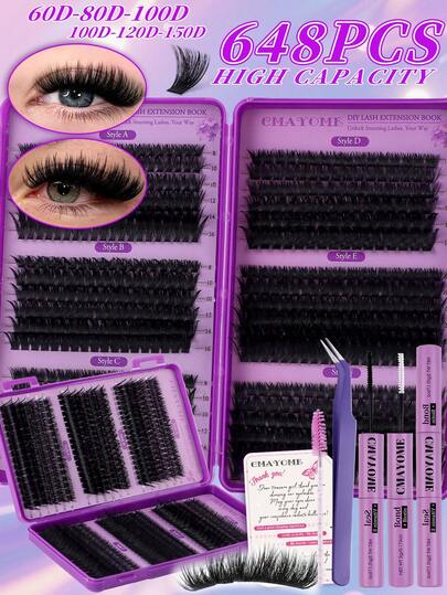 720/684/648PCS D Curl Individual Lashes, 10D-150D, 8-16mm. Soft Non-Irritating Material, Waterproof & Long-Lasting, Creates Gorgeous Eye Makeup.Easy To Apply For Beginners. Full Set With Glue, Tweezers And Brush. Wedding, Party And Festival Use.