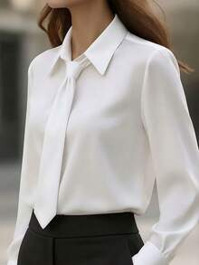 1pc Women's Pure White Hand-Made Outfit With Tie - White - View 6