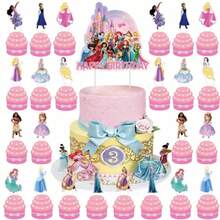 Princess Theme Cake Decoration Set, Includes Castle Birthday Toppers And Cartoon Cupcake Toppers, Girl Party Banner, Spiral Hanging Decorations - Multicolor - View 3