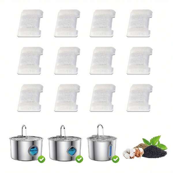 Pet Water Fountain Filter Bags, Compatible With 74.36Oz/2.2L, 2.8L/94.64Oz, 3.2L/108.2Oz Stainless Steel Cat Water Fountains, Automatic Pet Water Fountain Replacement Carbon Filter Bags, Cat Water Fountain Filters, Cat Water Bowl