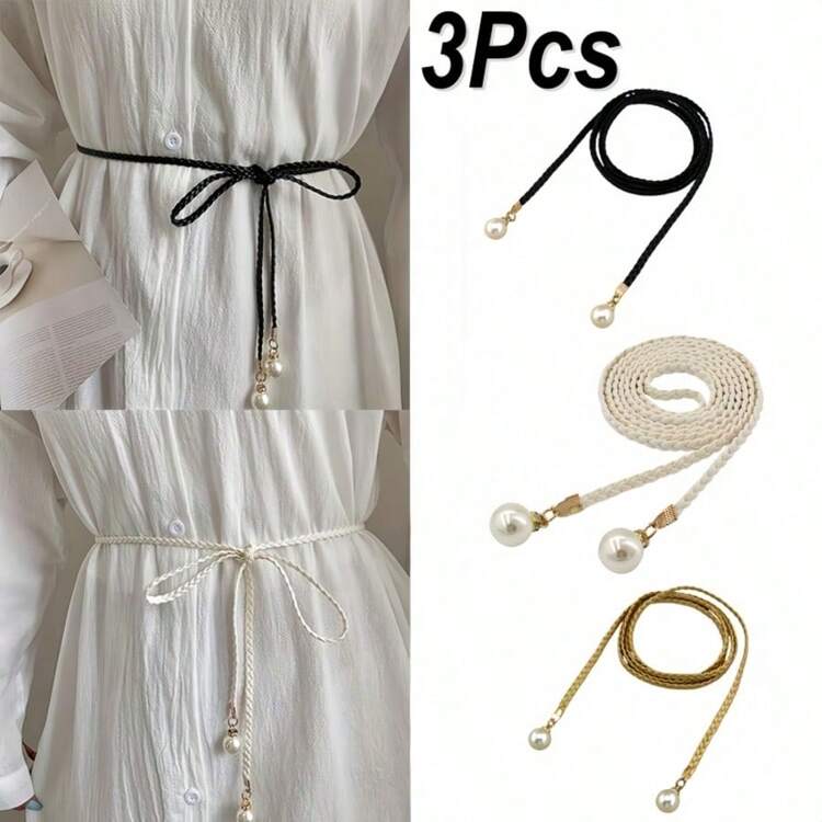 1 cái/2 cái/3 cái/6 cái Thắt lưng eo mỏng dệt phong cách Hàn Quốc thời trang, dây thắt eo trang trí đa năng cho nữ, khăn thắt eo váy ngọt ngào với trang trí ngọc trai, phụ kiện ngọt ngào điều chỉnh được phù hợp cho đi chơi hàng ngày, hẹn hò và các hoạt động xã hội - Nhiều màu - Xem 15