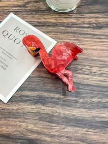 1pc Novel Flamingo Shaped Hair Clip, Red Marble Pattern Acrylic Material Clip, Strong Hold Hair Accessory For Women - Multicolor - View 2
