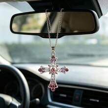 1pc Creative Personalized Fashion Cross Necklace Pendant Car Rearview Mirror Decorative Hanging Ornament - Cross - View 2