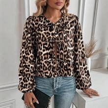 Spring‑Summer Stylish Niche‑Design Casual Tie‑Up Shirt, Leopard Print Vacation Blouse - Màu hỗn hợp - Xem 1