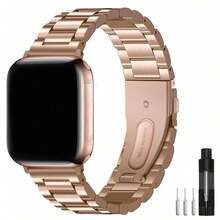 1條不鏽鋼金屬錶帶 適用於Apple Watch 49mm 45mm 44mm 42mm 41mm 40mm 38mm，商務風格中性款 適用於Apple Watch Series 9, Ultra 2, SE, Ultra, Series 8 7 6 5 4 3 2 1 - 玫瑰金 - 查看 1