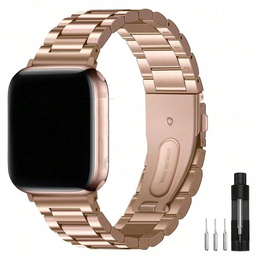 1條不鏽鋼金屬錶帶 適用於Apple Watch 49mm 45mm 44mm 42mm 41mm 40mm 38mm,商務風格中性款 適用於Apple Watch Series 9, Ultra 2, SE, Ultra, Series 8 7 6 5 4 3 2 1 - 玫瑰金 - 查看 1