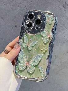 1pc Colorful Green Butterfly Design Phone Case Compatible With Apple 16/15/14 Pro Max, 13/12 Electroplated Mirror - Green - View 2