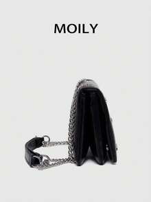 Bolso de hombro elegante de dama con 14 remaches, con elementos de estilo europeo versátil, bolso cruzado negro expandible de doble capa, bolso cuadrado pequeño de moda, adecuado para uso diario, citas, compras, fiestas de noche y diversas ocasiones. También es una excelente opción de regalo para días festivos. - Negro - Ver 6