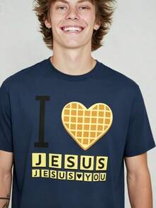 High-QualityI Love Jesus Jesus Love You Waffle  Shirt, Bryce Crawford Merch, Christian Apparel Graphic Tee, Funny Christian Breakfast T-Shirt - 藏蓝色 - 查看 1