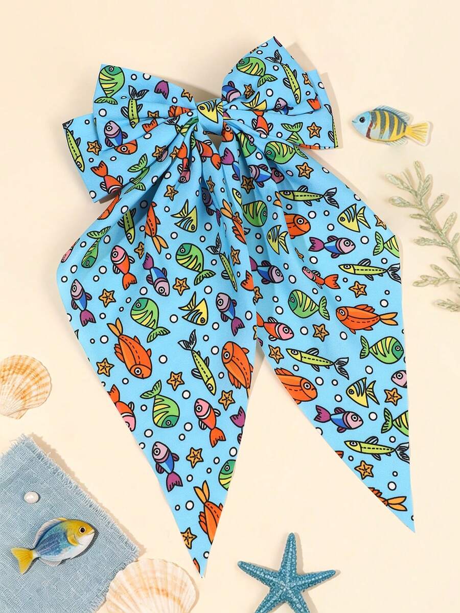 1個女孩用海洋魚類圖案髮夾,熱帶魚圖案蝴蝶結髮夾,海洋動物印花鱷魚夾,大尾巴髮夾,夏季海灘度假頭飾,青少年髮飾 - 彩色 - 查看 1