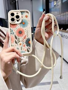 1 Piece Fashion Phone Case. Does Not Include Lanyard Or Stand. Shockproof Fashion Phone Case Shoulder Strap Lanyard Style Flower Pattern Painted Flower High Quality Groove Texture Thick Anti-Drop Handmade Braided Wrist Strap Shoulder Strap Painted Soft Phone Case Compatible With 16/11/16pro/16plus/16promax/16e/15Promax/13/14/12/XS/XR/7G/8P Phone 13 14 11P 12P 11XS Phone Case, Detachable Wrist Strap Crossbody Bag Stylish Waterproof Scratch Resistant Spring Gift Party Birthday - 多色 2 - 查看 1