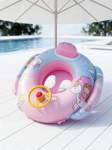 Macaron Gradient Glitter Swim Ring, Transparent Inflatable Pool Float With Gold Sequins, Thickened PVC Summer Water Gear, Back To, First Day Of School - Multicolor - View 9