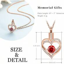 Cremation Jewelry Heart Urn Necklace For Ashes For Women Gilrs Memorial Keepsake Birthstone Pendant - Rose Gold-red - View 6