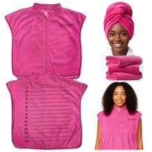 3 piezas, capa de pelo de microfibra, accesorios para peinar el cabello, toalla de pelo de microfibra para cabello rizado, toalla de cuello para hombro, capa de secado de cabello húmedo, salón, baño - Rosado - Ver 9