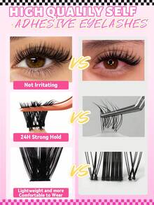 264 Clusters Of D-Shaped Curled Non Adhesive Eyelashes, 8-16mm, With Tweezers, No Need For Glue, Self-Adhesive Design For Comfortable Wearing, Long-Lasting Makeup, Cosplay Eyelashes, Extended False Eyelashes, Party And Club Makeup Tools - D - View 7