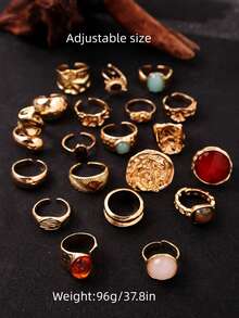 6/20pcs Vintage Multicolor Faux Gemstone Ring Set, Luxury Versatile Jewelry Accessories For Women - Multicolor - View 7