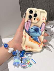 Disney Has Authorized, Phone Case - Chain Set, The Stitch Lilo & Stitch 3D Phone Case Plus A Silicone 3D Stitch Bracelet With Metallic Ring Removable Bracelet, Stitch And Angel Pattern, Compatible With Iphone17/16/15/14/13/12/11/XS/XR/X Plus Pro Max, A Stylish Cartoon Phone Case, The Perfect Gift Choice, Phone Protection, Durable Phone Cover, Great Gift For Friends And Family. - White - View 4