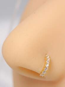 1pc Exquisite 925 Sterling Silver L-Shaped C-Curve CZ Nose Stud Piercing Jewelry 24G - Gold - View 5