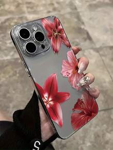 透明手機殼，紅色百合與扶桑花圖案，適用於 iPhone 13/11/17/17pro/16/14/15/15pro/15 Plus/15 Promax/7plus/8plus/X/Xs Max/Xr/11pro/12pro/13pro/14pro/12mini/13mini/11promax/12promax/13promax/14promax/14plus/17pro Max/17Air/6/6s Plus/7/8/16Pro/16plus/16promax/Se2/17promax - 無色 - 查看 3
