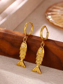 1 Pair Fashion Conch Shell Hoop Earrings For Women Gold Color Geometric Pendant Earrings Sea Life Jewelry Beach Party Gifts - Gold 2 - View 8