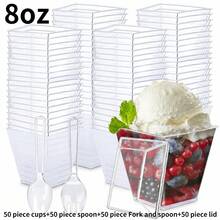 50/100/150PCS Dessert Cups Per Pack, 150 Ml 5 Oz Dessert Cups With Spoons And Lids, Plastic Dessert Bowls, DIY Reusable Square Dessert Cups, Cake Molds For Desserts, Puddings, Mousses, Ice Cream, Picnics, Parties - 無色 - 查看 16