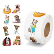 500PCS/Roll Stickers 3.8cm/1.5inch Summer Beach Dog Pineapple Dog Sunglasses Dog Swim Ring Hat Pattern Planner Luggage Notebook Water Cup Decoration Stickers Handmade Self-Adhesive Labels Gift Decoration Stationery Stickers Back To School Stickers, Office Stickers, School Supplies, Office Labels - Cartoon - View 8