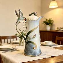 3D 浮雕蜂鳥與鳶尾花陶瓷茶具組，手繪精緻下午茶套裝，含茶壺、茶杯、茶碟及蝴蝶湯匙 - 彩色 - 查看 4