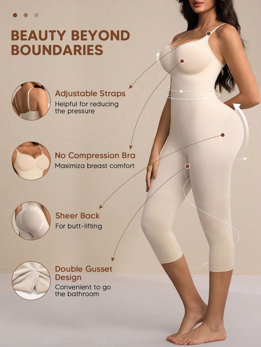 Mono sin espalda para mujer, ropa interior deportiva adelgazante de longitud completa, elegante y casual para el verano - Albaricoque - Ver 1