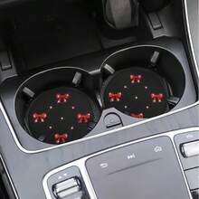2pcs Bling Rhinestone Bow Car Cup Holder Coasters Universal Anti Slip Spill Proof Automotive Interior Accessories Red - Red - View 5