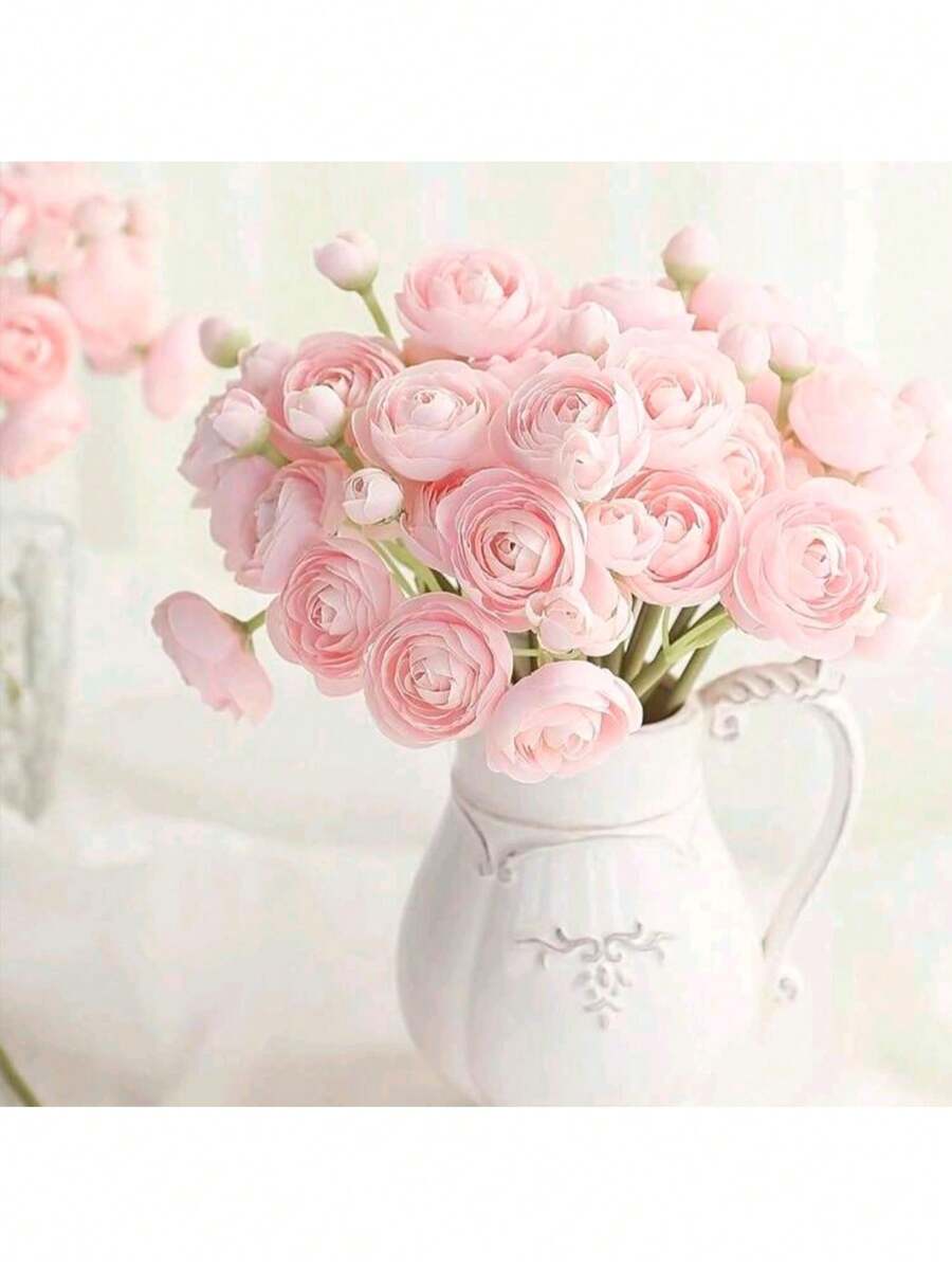 6 Pcs Artificial Ranunculus, Faux Silk Velvet Mini Bouquet, Bulk Artificial Wedding Filler Flowers, For Table Centerpieces, Floral Arrangements, Bridal Shower Decor, Polyester - Multicolor - View 1