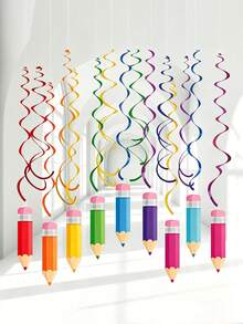 18pcs Back To School Hanging Rotating Decorations, Colorful Crayon Ceiling Hanging Ornaments, Welcome Back To School Pencil Party Decor, Suitable For Ceiling, Window, Mantel, Overhang, Doorway, Arch, Tree Branch, Hallway On The First Day Of School - Multicolor - View 2