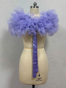 1pc Black Tulle Puff Bridal Shawl, White Fluffy Short Wedding Accessory - Multicolor - View 15