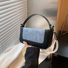 Bolso de Cuero Genuino para Mujer, Elegante Bolso de Mano y de Hombro para Oficina, Citas y Fiestas 2026, Diseño Personalizado, Moderno y a la Moda, Nuevo, con Solapa Simple, Patchwork, Bolso Pequeño Cuadrado de Color en Contraste para Mujer, Bandolera y de Hombro. - Azul - Ver 5