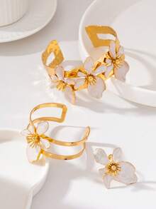 Joyería de moda retro con flores geométricas 3D y cristales, regalo de fiesta para mujeres - Blanco - Ver 2