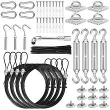 4 PCS 10ft Sun Shade Sail Hardware Kit, 304 Stainless Steel Cable Wire With Nylon Coating - For Rectangle Triangle Square Shade Sail Installation, Outdoor Garden Patio - As Pic - View 1
