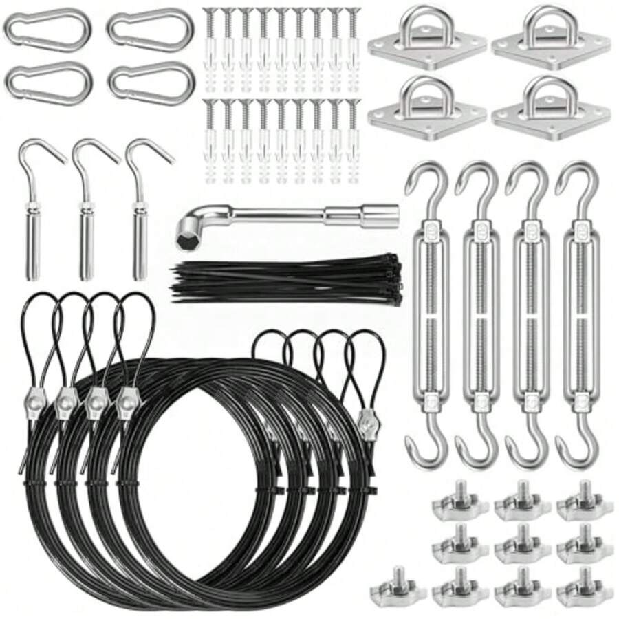 4 PCS 10ft Sun Shade Sail Hardware Kit, 304 Stainless Steel Cable Wire With Nylon Coating - For Rectangle Triangle Square Shade Sail Installation, Outdoor Garden Patio - As Pic - View 1