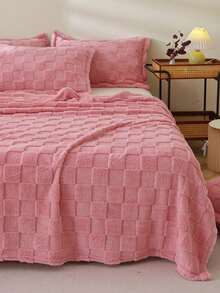 1pc Bread Grid Hem Soft Skin-Friendly Bed Blanket, Suitable For Living Room And Bedroom - Coral Pink - View 5