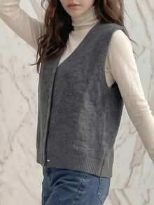 JIANHU Minimalist Knit Vest, Layering Design, Elegant Button Details, Suitable For Autumn/Winter Daily Wear | Warm & Versatile, Suitable For Christmas, New Year Party And Everyday Outfits - Dark Grey - View 10