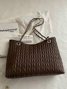 Bolso de mano de gran capacidad para mujer, bolso de hombro con cadena elegante, nueva bolsa de moda para debajo del brazo, bolso de lino retro - Café 3 - Ver 10