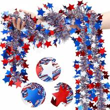 USA Independence Day Red White Blue Party Garland July 4th Decoration Tinsel American National Day Decoration Star Garland 2M/Pc - Red, White and Blue Theme - View 3