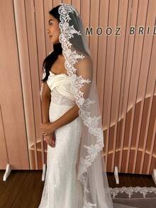 1件 118英吋(300公分)長蕾絲拖尾，適用於教堂婚紗，完美適合新娘婚禮攝影造型 - 彩色 - 查看 4