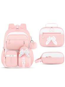 3 piezas Mochila con lazo desmontable para niñas, bolso de mano y estuche para lápices, regalo de vuelta a la escuela para uso diario en viajes, escuela y trabajo - conjunto de tres piezas - Ver 15