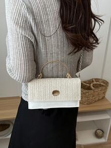 Fashionable Woven Handbag (Random Stitching Color, Interior Compartment) - White - View 6