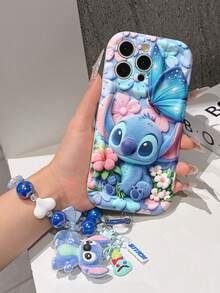 Disney Has Authorized, Phone Case - Chain Set, The Stitch Lilo & Stitch 3D Phone Case Plus A Silicone 3D Stitch Bracelet With Metallic Ring Removable Bracelet, Stitch And Angel Pattern, Compatible With Iphone17/16/15/14/13/12/11/XS/XR/X Plus Pro Max, A Stylish Cartoon Phone Case, The Perfect Gift Choice, Phone Protection, Durable Phone Cover, Great Gift For Friends And Family. - White - View 4