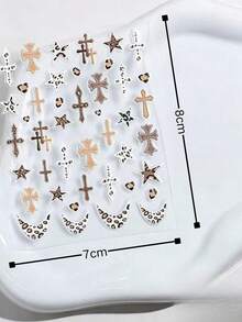 1pc Y2K Leopard Print Cross Star Face Sticker Set With Glittery Face Gems, Easy To Create Cool And Edgy Face Glitter Makeup. Comes With Retro Carnival Vibe, Glue-Free And Easy To Apply, Suitable For Music Festivals, Parties And Other Occasions, Create A Personalized Sweet And Cool Look, Easily Become The Center Of Attention. - Multicolor - View 7