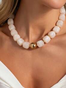 1pc Bohemian Style Casual Fashion Resin Beaded Necklace, Suitable For Daily Wear, Vacation, Travel, Leisure, A Fashionable Jewelry Gift For Family And Friends - Resin Necklace - View 6